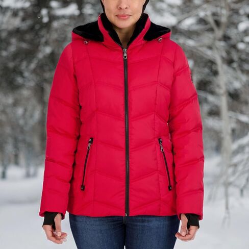 Nautica Women's Hooded Midweight Puffer Detachable Hood Coat, Red, X-Large in Saudi Arabia
