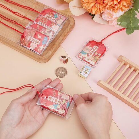 PH PandaHall 6pcs Japanese Omamori Amulets Good Luck Hanging Ornament, Red Blessing Lucky Charm with Lucky Stone and Sutra Books Gift for Health Wealth Success Good Fortune Happiness in Saudi Arabia