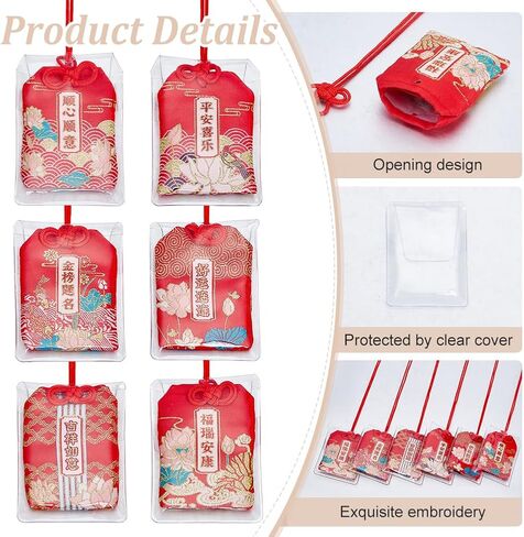 PH PandaHall 6pcs Japanese Omamori Amulets Good Luck Hanging Ornament, Red Blessing Lucky Charm with Lucky Stone and Sutra Books Gift for Health Wealth Success Good Fortune Happiness in Saudi Arabia