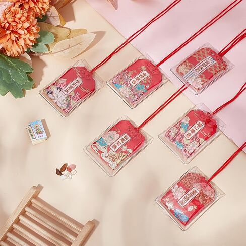 PH PandaHall 6pcs Japanese Omamori Amulets Good Luck Hanging Ornament, Red Blessing Lucky Charm with Lucky Stone and Sutra Books Gift for Health Wealth Success Good Fortune Happiness in Saudi Arabia