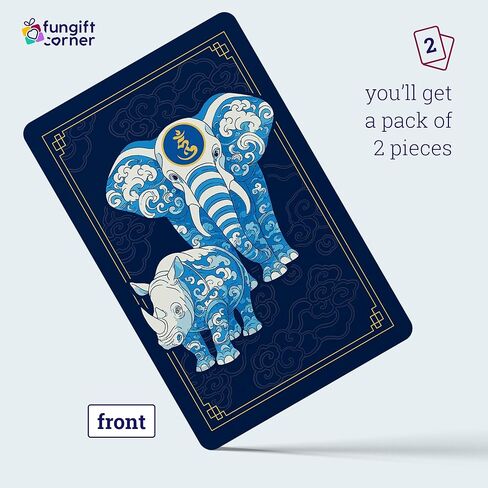 Anti-Burglary Blue Rhino and Elephant Feng Shui Amulet Card with Water Motif, Symbol of Safety, Stability and Wealth Flow, Pocket-Sized Talisman Card, Feng Shui Gift, Made in USA (2 Pack) in Saudi Arabia