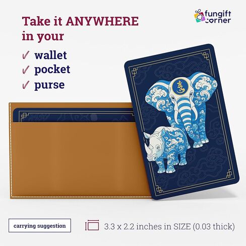 Anti-Burglary Blue Rhino and Elephant Feng Shui Amulet Card with Water Motif, Symbol of Safety, Stability and Wealth Flow, Pocket-Sized Talisman Card, Feng Shui Gift, Made in USA (2 Pack) in Saudi Arabia