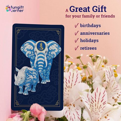 Anti-Burglary Blue Rhino and Elephant Feng Shui Amulet Card with Water Motif, Symbol of Safety, Stability and Wealth Flow, Pocket-Sized Talisman Card, Feng Shui Gift, Made in USA (2 Pack) in Saudi Arabia