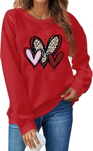 Womens Valentines Sweatshirt Funny Love Heart Long Sleeve Graphic Shirt Casual Pullover Top in Saudi Arabia