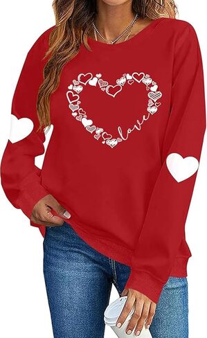 Womens Valentines Sweatshirt Funny Love Heart Long Sleeve Graphic Shirt Casual Pullover Top in Saudi Arabia