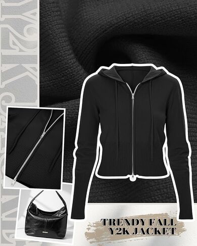 Women's Cropped Zip up Hoodies Long Sleeve Fitted Sweater Pullover Ribbed Knit Casual Trendy Fall Y2k Cardigans in Saudi Arabia