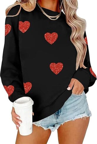 Womens Valentines Sweatshirt Funny Love Heart Long Sleeve Graphic Shirt Casual Pullover Top in Saudi Arabia