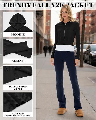 Women's Cropped Zip up Hoodies Long Sleeve Fitted Sweater Pullover Ribbed Knit Casual Trendy Fall Y2k Cardigans in Saudi Arabia