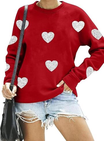 Womens Valentines Sweatshirt Funny Love Heart Long Sleeve Graphic Shirt Casual Pullover Top in Saudi Arabia