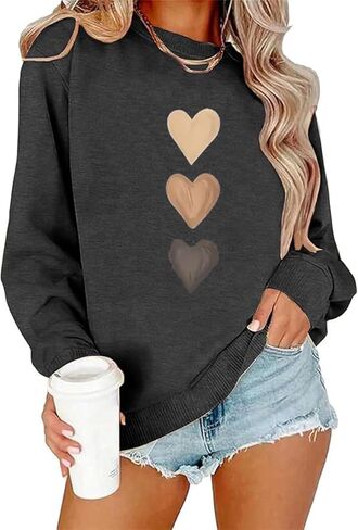 Womens Valentines Sweatshirt Funny Love Heart Long Sleeve Graphic Shirt Casual Pullover Top in Saudi Arabia
