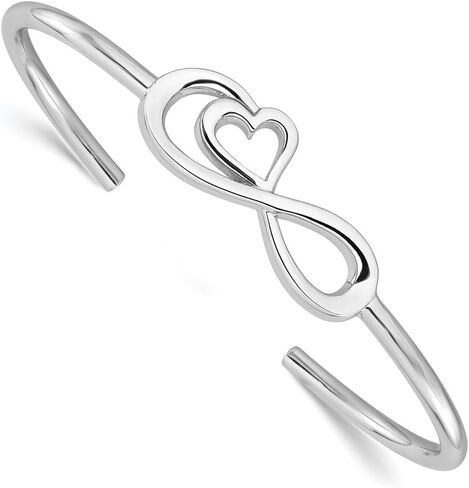 Gift For Mothers Day 925 Sterling Silver Rhodium-plated Heart Infinity Symbol Cuff Bangle Bracelet for Women, White, AFJ-QG-QB1461-PK in Saudi Arabia