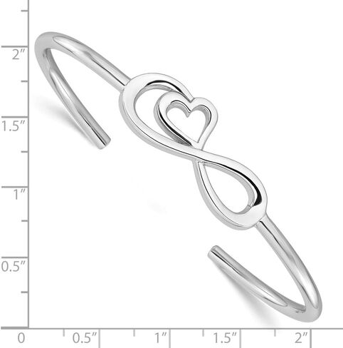 Gift For Mothers Day 925 Sterling Silver Rhodium-plated Heart Infinity Symbol Cuff Bangle Bracelet for Women, White, AFJ-QG-QB1461-PK in Saudi Arabia