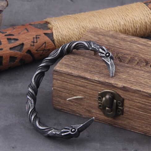 Gray Color Raven Bracelet Bangle - Adjustable Never Fade Stainless Steel Viking Norse Scandinavian Torc in Saudi Arabia