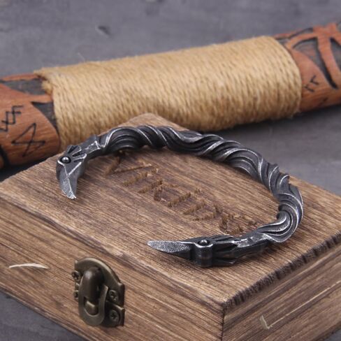 Gray Color Raven Bracelet Bangle - Adjustable Never Fade Stainless Steel Viking Norse Scandinavian Torc in Saudi Arabia