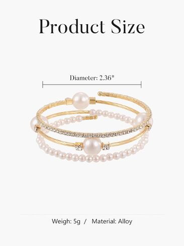 1PC Gold Layered Bangle Bracelet Set for Women, Elegant and Creative Faux Pearl Rhinestone Encrusted Bangle Bracelet for Women - Fashion Party Accessory in Saudi Arabia