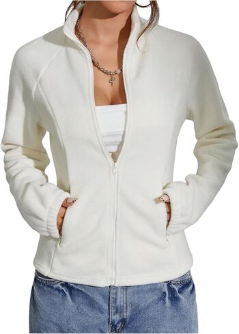 SOLY HUX Women's Zip Up Fleece Jacket Long Sleeve Stand Collar Warm Casual Fall Outerwear with Pocket in Saudi Arabia