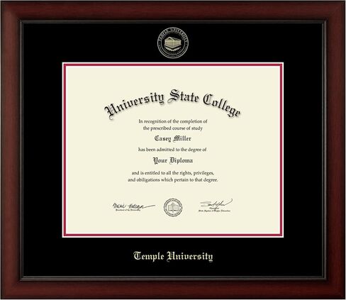 Temple University 14" w x 11" h Diploma Frame - Fits Any Degrees Awarded Between 2009-2022 - Gold Embossed Diploma Frame - Cherry Moulding with Black and Red Matting - Officially Licensed in Saudi Arabia