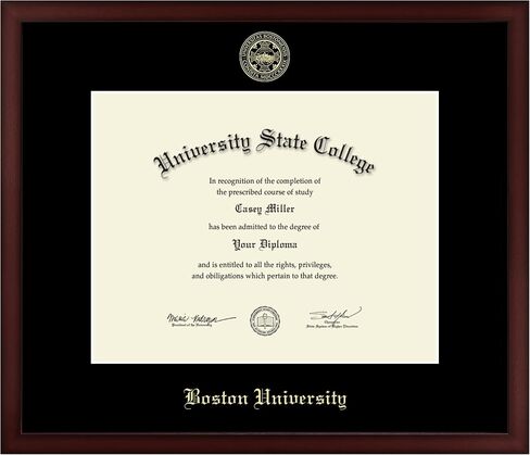 Boston University 14" w x 11" h Diploma Frame - Fits a bachelor's, master's and phd - Gold Embossed Diploma Frame - Cherry Moulding with Black Matting - Officially Licensed in Saudi Arabia