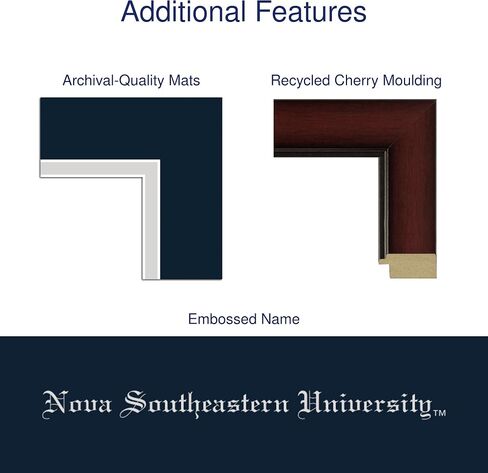 Nova Southeastern University 14" w x 11" h Diploma Frame - Fits a bachelor's, master's and phd - Silver Embossed Diploma Frame - Cherry Moulding with Navy and Silver Matting in Saudi Arabia