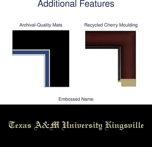 Texas A&M University Kingsville 14" w x 11" h Diploma Frame - Fits a bachelor's, master's and phd - Gold Embossed Diploma Frame - Cherry Moulding with Black and Royal Blue Matting in Saudi Arabia