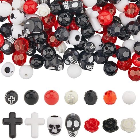 SUNNYCLUE 203Pcs Halloween Skull Beads Skeleton Charms Bulk Natural Lava Rock Synthetic Turquoise Black Stone Cross Flower Rose Spacer Beads for Jewelry Making Bracelets Necklaces DIY Crafts in Saudi Arabia