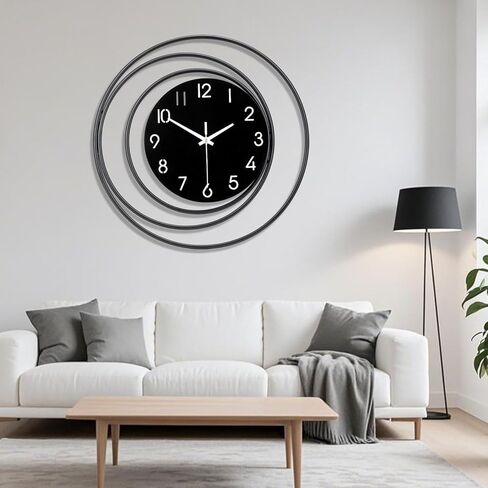16inch Decorative Wall Clock, Silent Non-Ticking Quality Quartz Battery Operated, Large Wall Clock for Living Room Kitchen Home Bathroom Bedroom Wall Decor, Black in Saudi Arabia