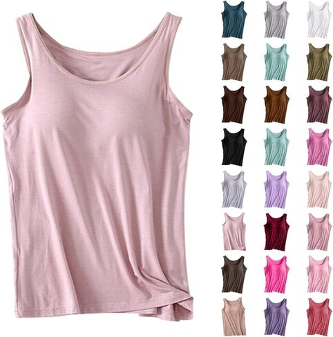JiXiang Built in Padded Bra Tank Tops for Women Scoop Neck Sleeveless Tee Camisole Summer Basic Workout Stretch Yoga Shirt in Saudi Arabia