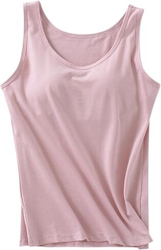 JiXiang Built in Padded Bra Tank Tops for Women Scoop Neck Sleeveless Tee Camisole Summer Basic Workout Stretch Yoga Shirt in Saudi Arabia