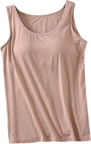 JiXiang Built in Padded Bra Tank Tops for Women Scoop Neck Sleeveless Tee Camisole Summer Basic Workout Stretch Yoga Shirt in Saudi Arabia