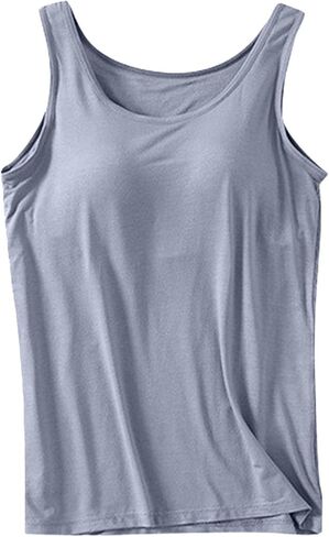 JiXiang Built in Padded Bra Tank Tops for Women Scoop Neck Sleeveless Tee Camisole Summer Basic Workout Stretch Yoga Shirt in Saudi Arabia