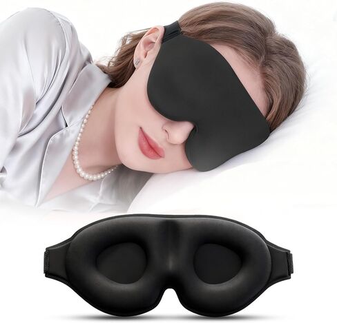 3D Eye Mask Sleep Mask for Men & Women, 100% Pressure-Free & Light Block-Out Eye Mask for Sleep with Easy Adjustable Strap, Night Eye Cover for Travel, Black in Saudi Arabia