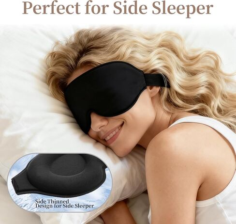 3D Eye Mask Sleep Mask for Men & Women, 100% Pressure-Free & Light Block-Out Eye Mask for Sleep with Easy Adjustable Strap, Night Eye Cover for Travel, Black in Saudi Arabia