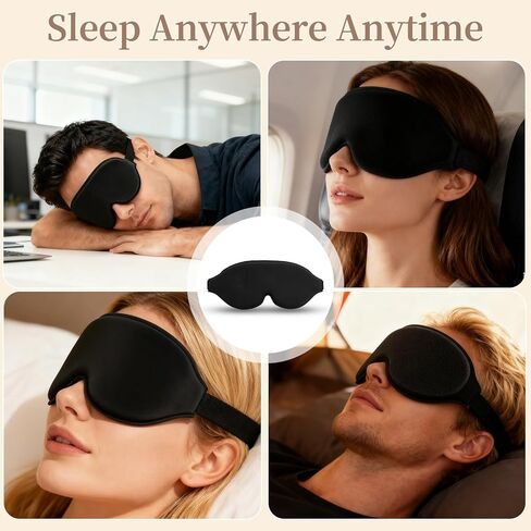 3D Eye Mask Sleep Mask for Men & Women, 100% Pressure-Free & Light Block-Out Eye Mask for Sleep with Easy Adjustable Strap, Night Eye Cover for Travel, Black in Saudi Arabia