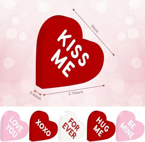 Valentines Day Decorations, 6 Pcs Valentines Day Heart Wooden Signs Decor for Tiered Tray, Happy Conversation Heart Shaped Sign Tabletop Wooden Centerpiece for Anniversary Wedding Home Party Supplies in Saudi Arabia
