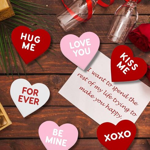 Valentines Day Decorations, 6 Pcs Valentines Day Heart Wooden Signs Decor for Tiered Tray, Happy Conversation Heart Shaped Sign Tabletop Wooden Centerpiece for Anniversary Wedding Home Party Supplies in Saudi Arabia