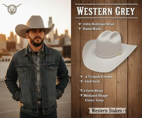 El Cattleman Handmade Cowboy Hat – 100% Bolivian Wool Felt, Premium Western Hat, 4 5/8" Crown, 4" Brim, Made in Mexico in Saudi Arabia