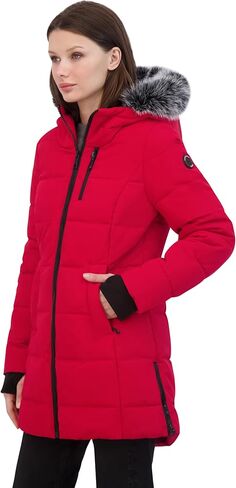 Nautica Women's Heavyweight Puffer Jacket-Faux Fur-Lined Hood Wind & Water-Resistant Winter Coat, Blue, Large in Saudi Arabia