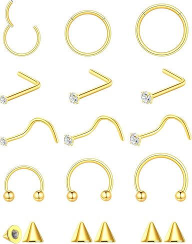ChiMunllin18G Nose Rings Hoop and 20G Nose Studs for Women Men Surgical Steel Nose Rings Screw L Shaped CZ Nose Nostril Piercing Jewelry in Saudi Arabia