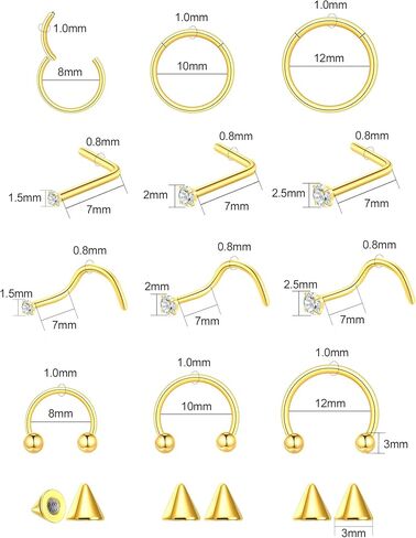 ChiMunllin18G Nose Rings Hoop and 20G Nose Studs for Women Men Surgical Steel Nose Rings Screw L Shaped CZ Nose Nostril Piercing Jewelry in Saudi Arabia