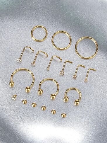 ChiMunllin18G Nose Rings Hoop and 20G Nose Studs for Women Men Surgical Steel Nose Rings Screw L Shaped CZ Nose Nostril Piercing Jewelry in Saudi Arabia