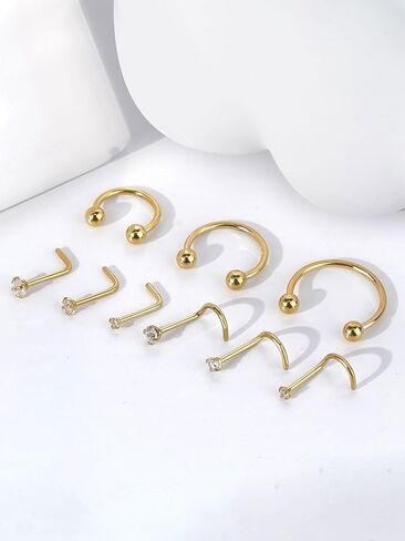 ChiMunllin18G Nose Rings Hoop and 20G Nose Studs for Women Men Surgical Steel Nose Rings Screw L Shaped CZ Nose Nostril Piercing Jewelry in Saudi Arabia