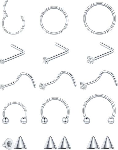 ChiMunllin18G Nose Rings Hoop and 20G Nose Studs for Women Men Surgical Steel Nose Rings Screw L Shaped CZ Nose Nostril Piercing Jewelry in Saudi Arabia
