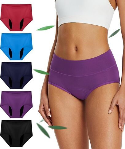 Incontinence Underwear for Women, Leak Proof Reusable Washable Full Briefs for Bladder Leak, Postpartum 5 Pack (Multicolor01, Large) in Saudi Arabia