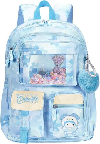 PIEAUWIE Kawaii Girls Backpack for Primary Elementary Middle Student Bookbag with Multiple Pockets Travel Casual Bags (pink) in Saudi Arabia