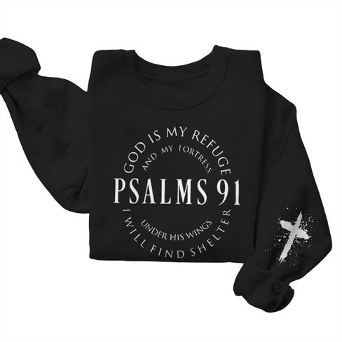 Psalms 91 Jesus Sweatshirt Women Christian Sweatshirts Plus Size Religious Faith Pullovers Long Sleeve Tops in Saudi Arabia