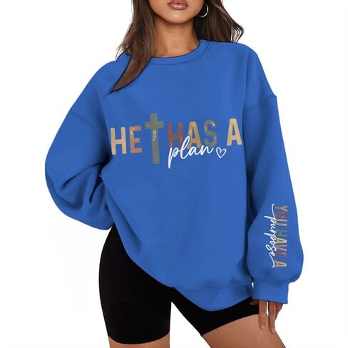 He Has A Plan You Have A Purpose Christian Sweatshirts for Women Inspirational Print Crewneck Oversized Sweatshirt in Kuwait