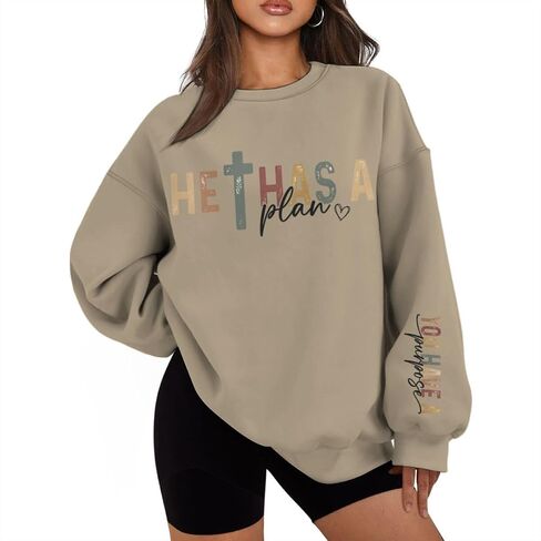 He Has A Plan You Have A Purpose Christian Sweatshirts for Women Inspirational Print Crewneck Oversized Sweatshirt in Kuwait