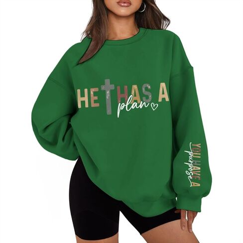 He Has A Plan You Have A Purpose Christian Sweatshirts for Women Inspirational Print Crewneck Oversized Sweatshirt in Kuwait