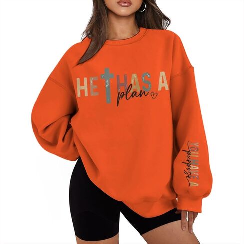 He Has A Plan You Have A Purpose Christian Sweatshirts for Women Inspirational Print Crewneck Oversized Sweatshirt in Kuwait