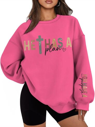 He Has A Plan You Have A Purpose Christian Sweatshirts for Women Inspirational Print Crewneck Oversized Sweatshirt in Kuwait